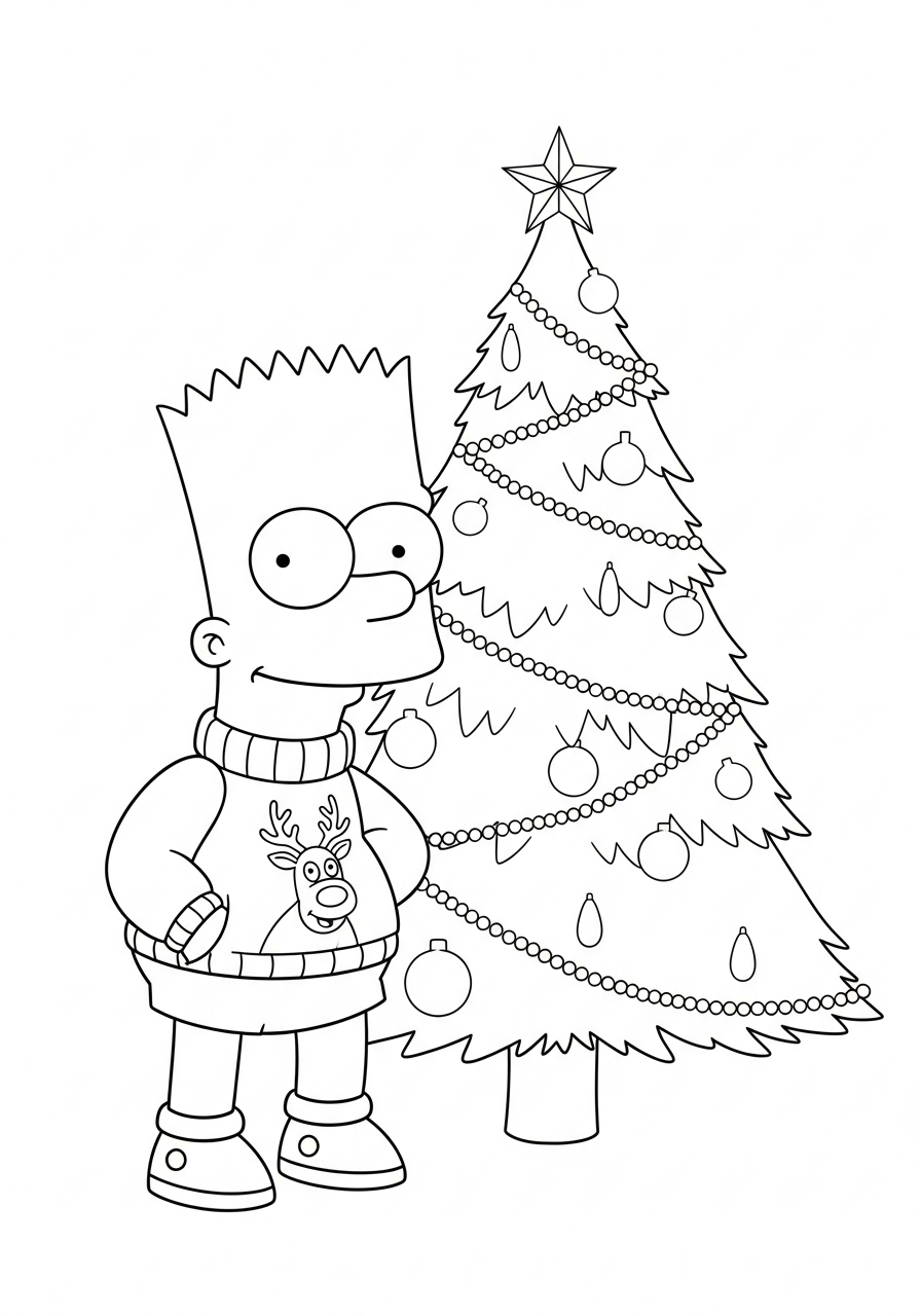 Bart Simpson Kleurplaat 17 bart simpson met kerstboom en trui kleurplaat