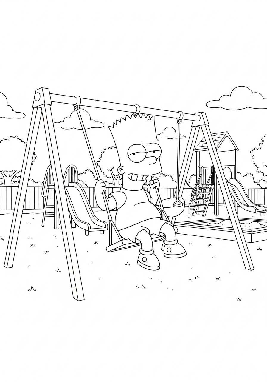 Bart Simpson Kleurplaat 16 bart simpson op schommel in speeltuin kleurplaat