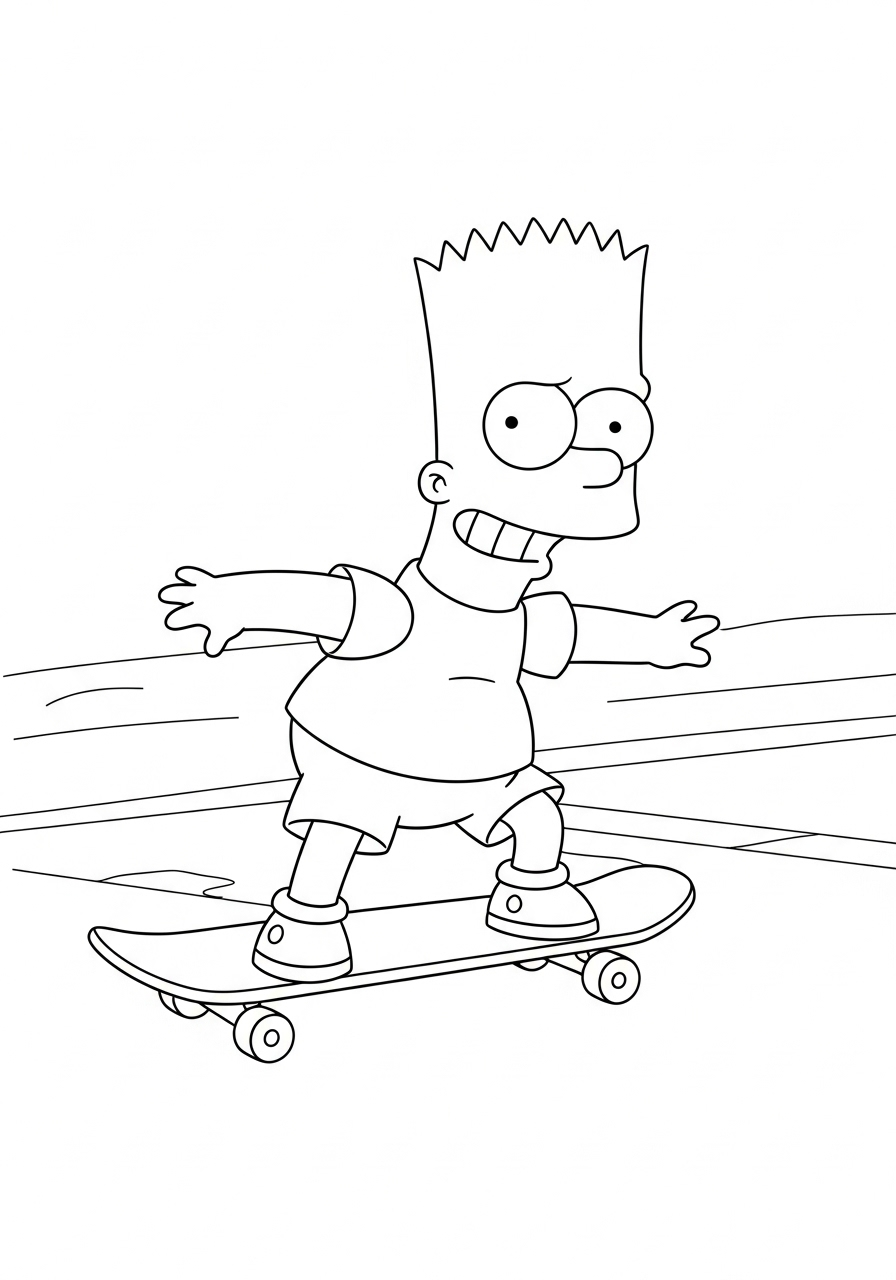 Bart Simpson Kleurplaat 15 bart simpson op skateboard rijdt kleurplaat