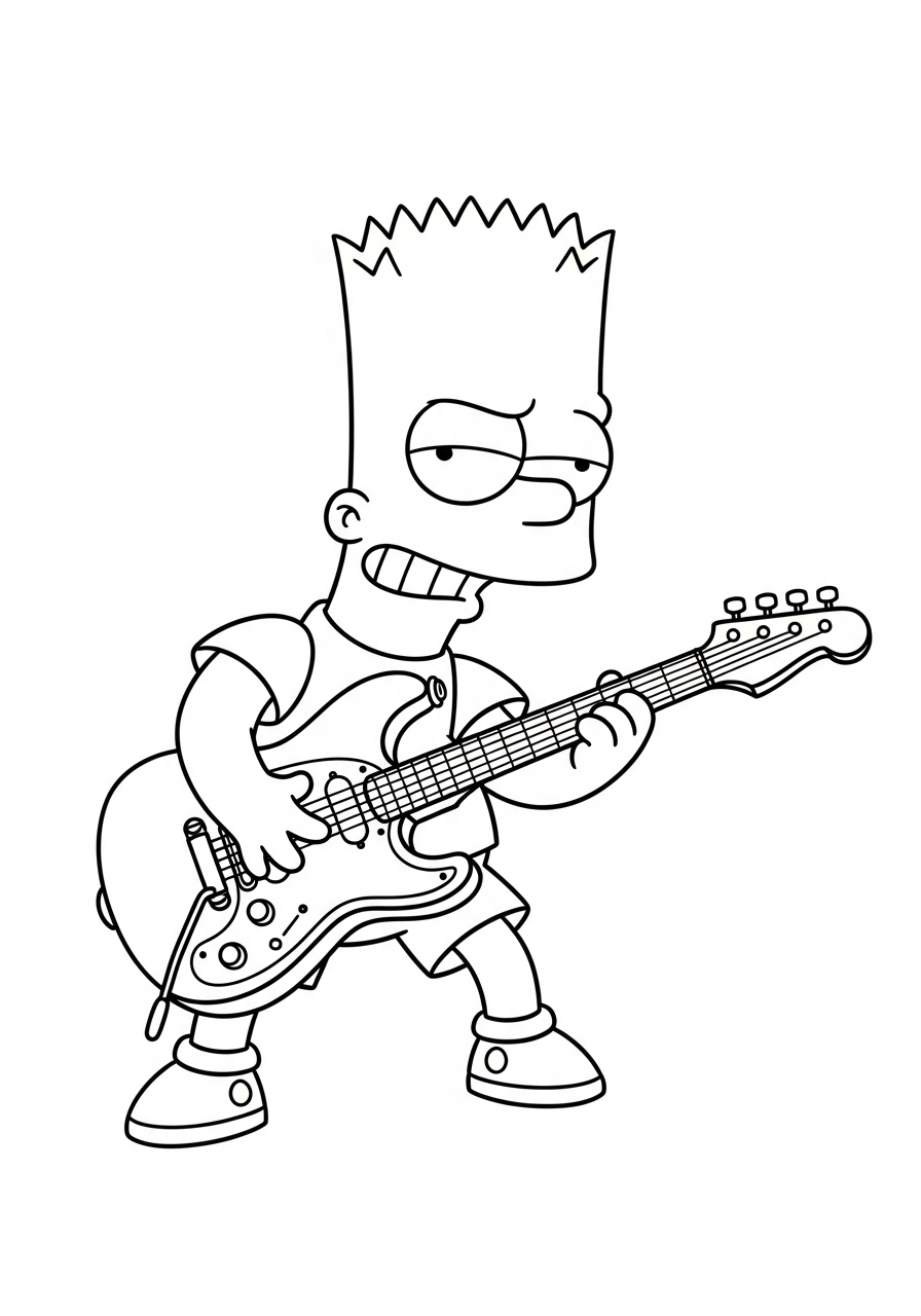 Bart Simpson Kleurplaat 13 bart simpson speelt gitaar rockend kleurplaat