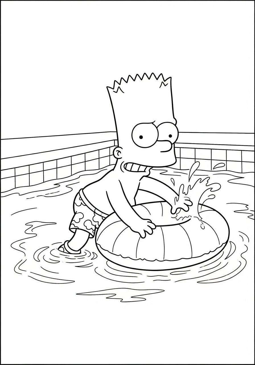 Bart Simpson Kleurplaat 12 bart simpson speelt in zwembad kleurplaat