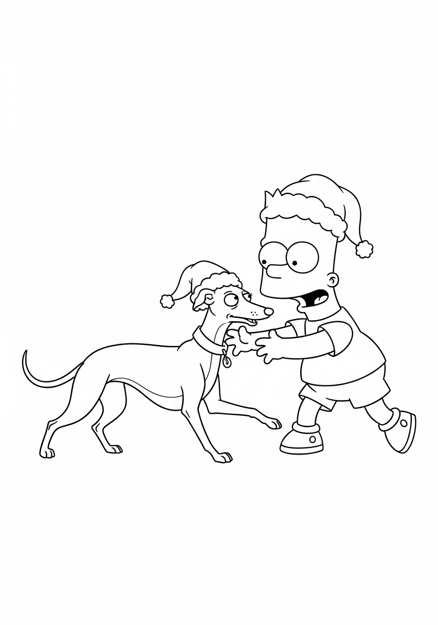 Bart Simpson Kleurplaat 11 bart simpson speelt met hond kerstmuts kleurplaat