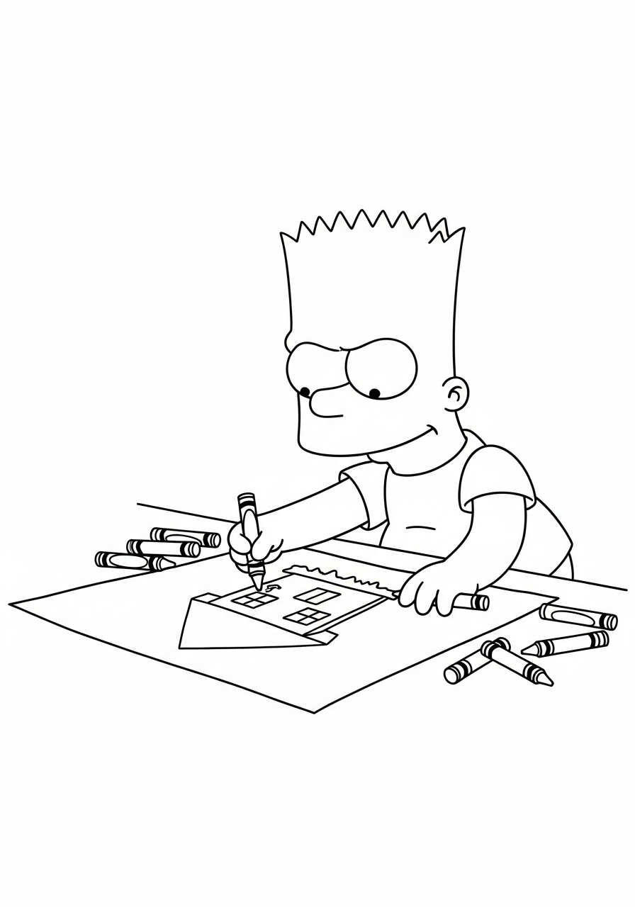Bart Simpson Kleurplaat 10 bart simpson tekent huis met krijtjes kleurplaat