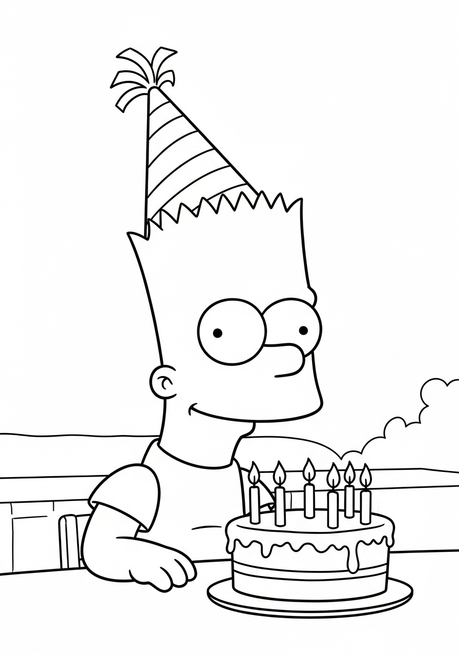 Bart Simpson Kleurplaat 9 bart simpson verjaardag met taart kleurplaat