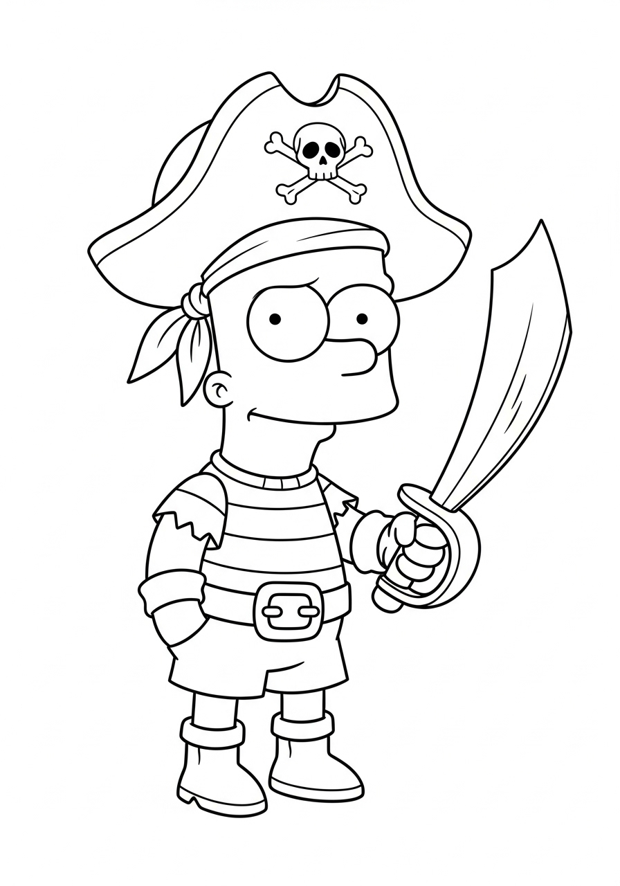 Bart Simpson Kleurplaat 8 bart simpson verkleed als piraat kleurplaat