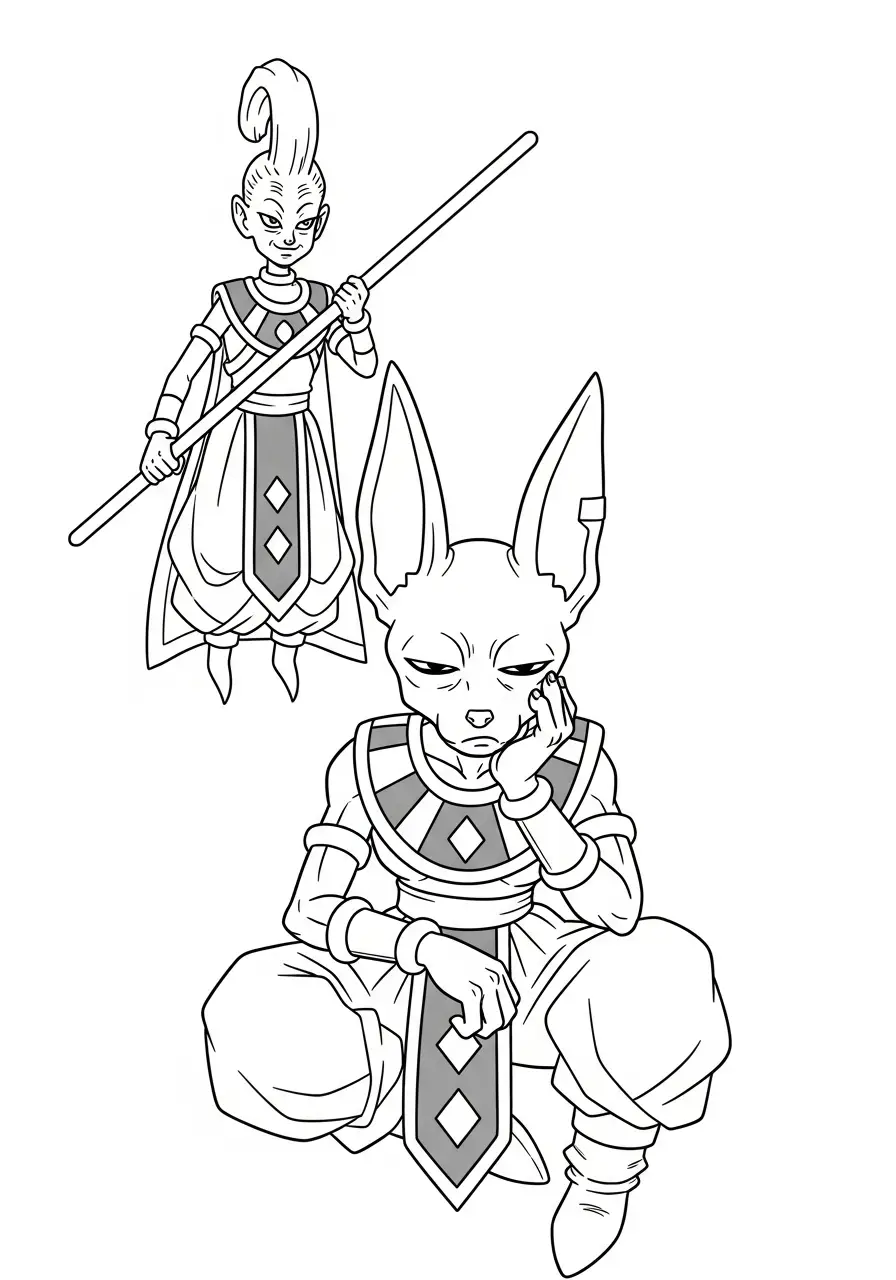 beerus en whis goden kleurplaat