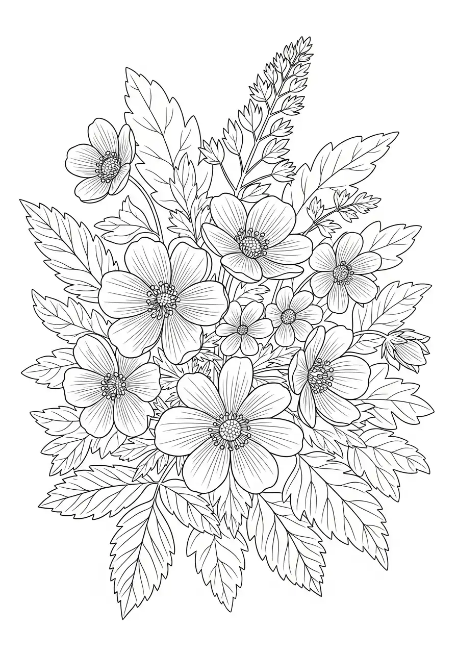 bosboeket vol zachte bloemen kleurplaat