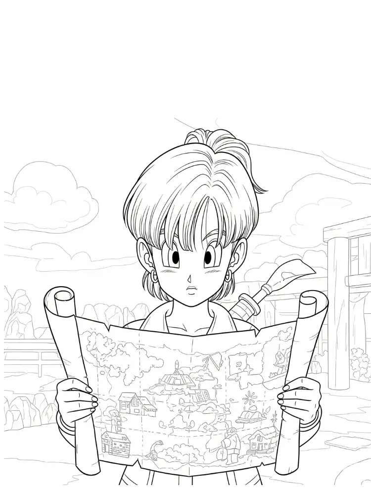 Kleurplaat Dragon Ball Z 8 bulma met schatkaart dragon ball z kleurplaat