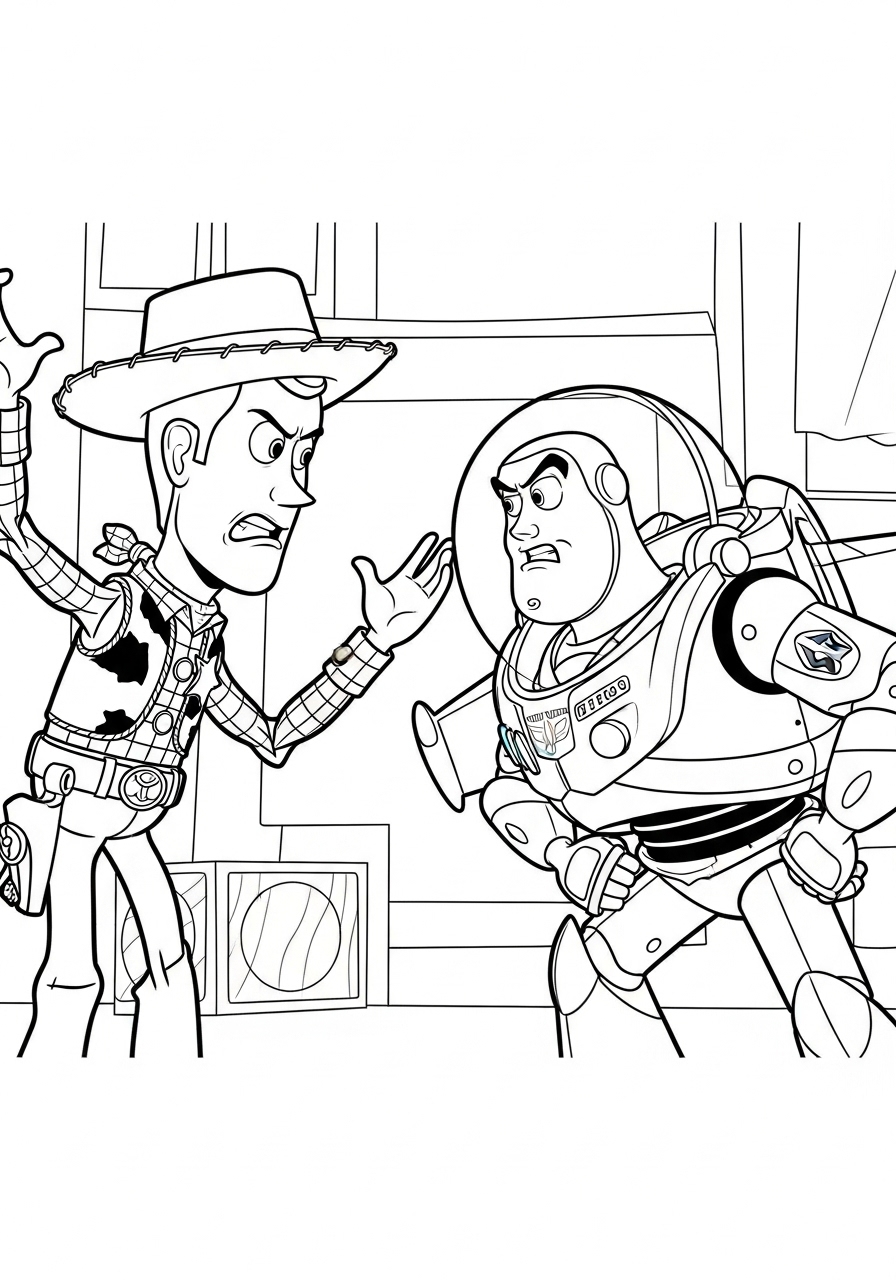 Buzz Lightyear kleurplaat 20 buzz lightyear en woody ruzie kleurplaat