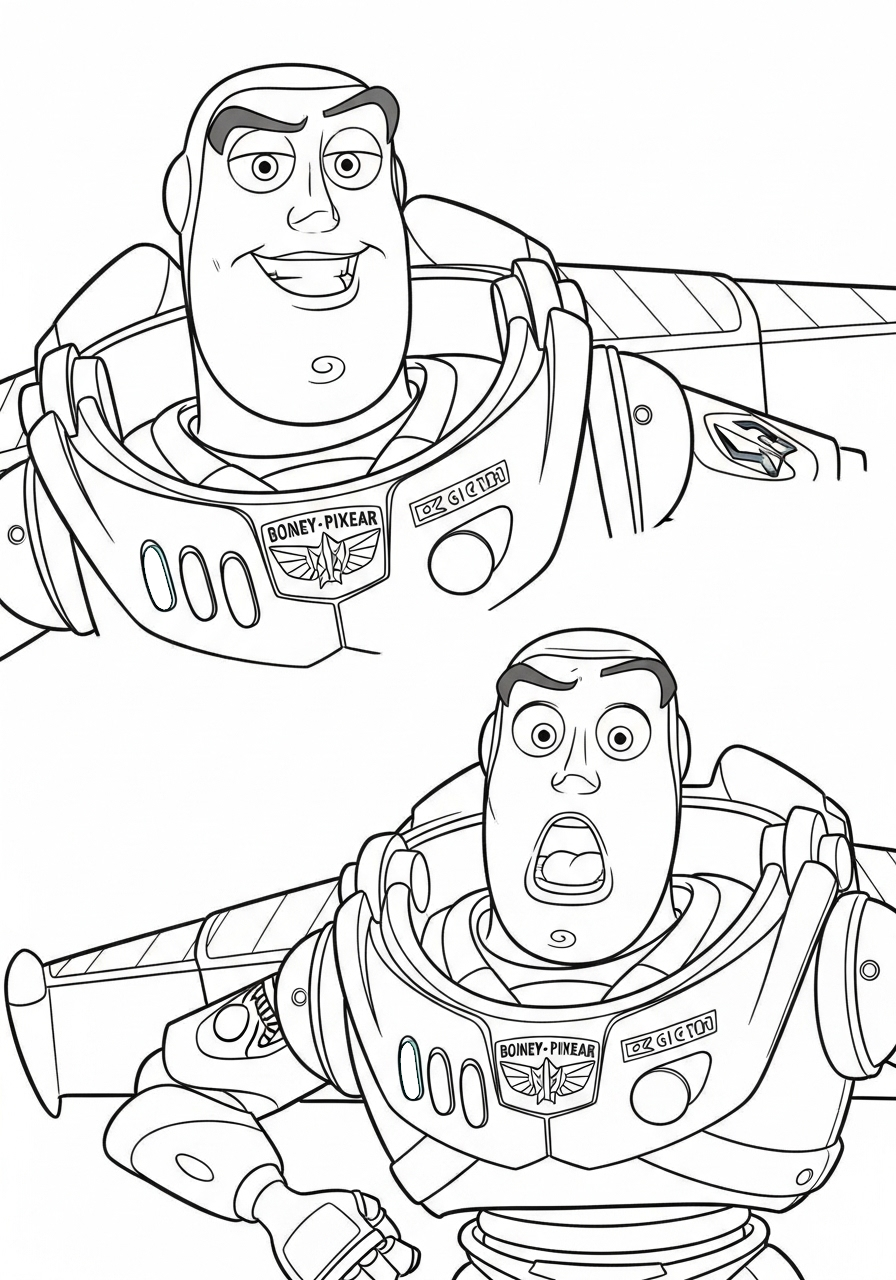 Buzz Lightyear kleurplaat 8 buzz lightyear verschillende gezichten kleurplaat