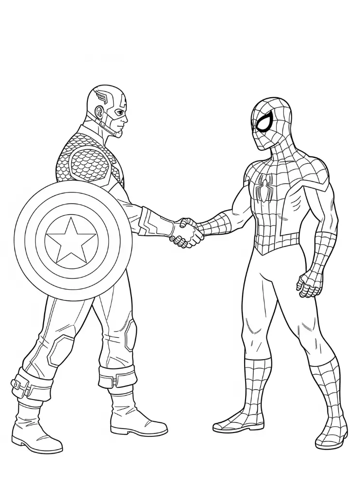 Kleurplaat Captain America 10 captain america en spiderman vriendschap kleurplaat