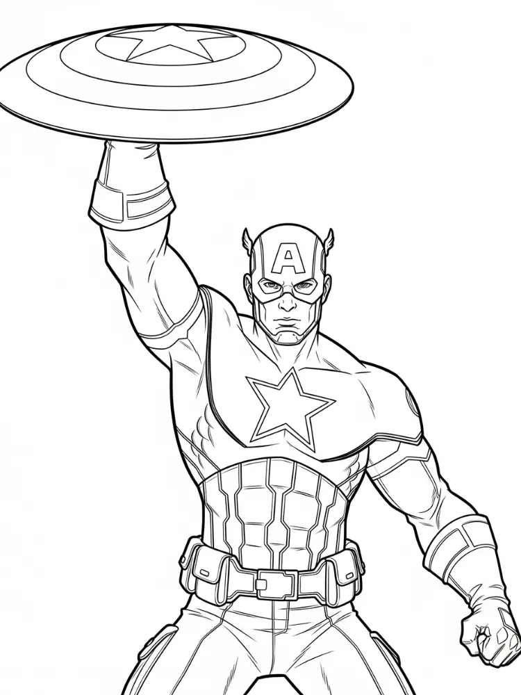Kleurplaat Captain America 11 captain america gooit schild omhoog kleurplaat