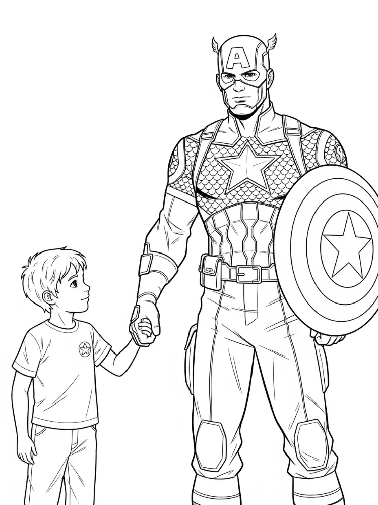 Kleurplaat Captain America 25 captain america met jongen handdruk kleurplaat