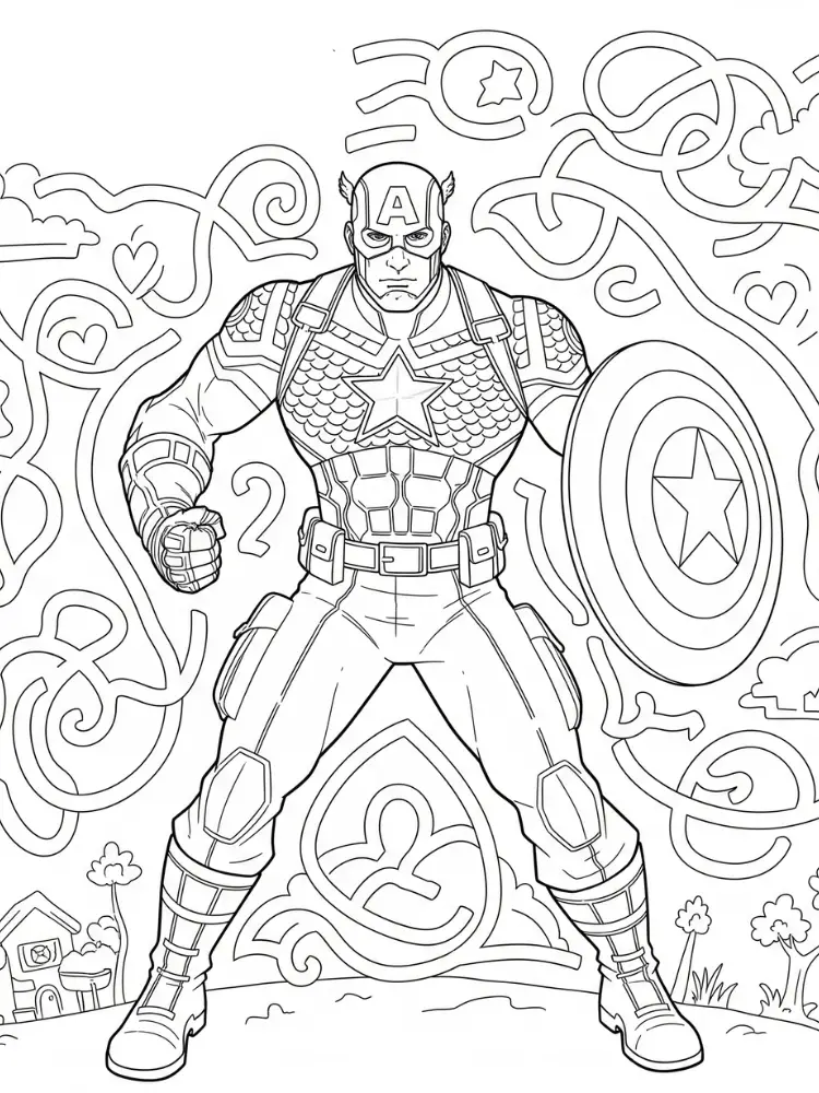 Kleurplaat Captain America 24 captain america met magisch patroon kleurplaat