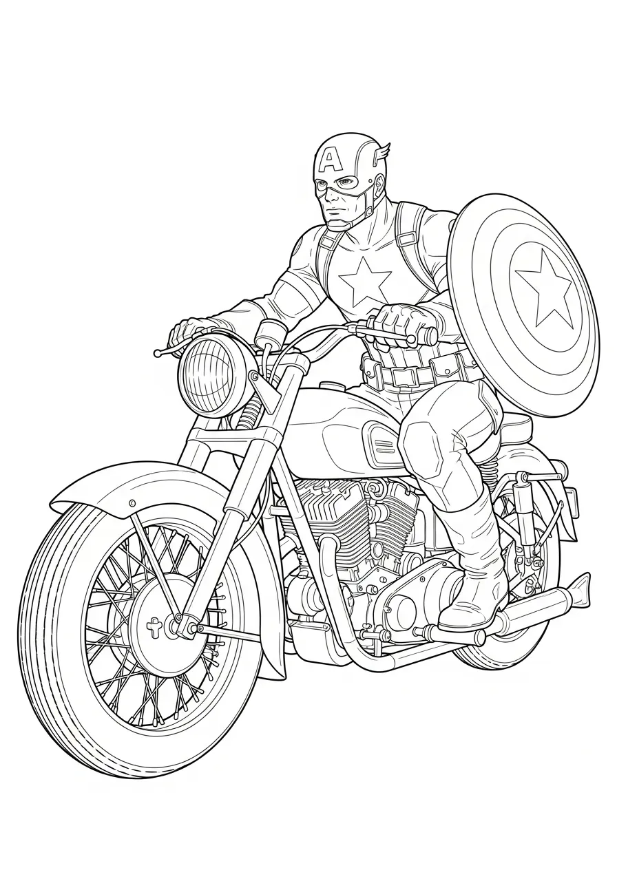 Kleurplaat Captain America 10 captain america op de motor kleurplaat