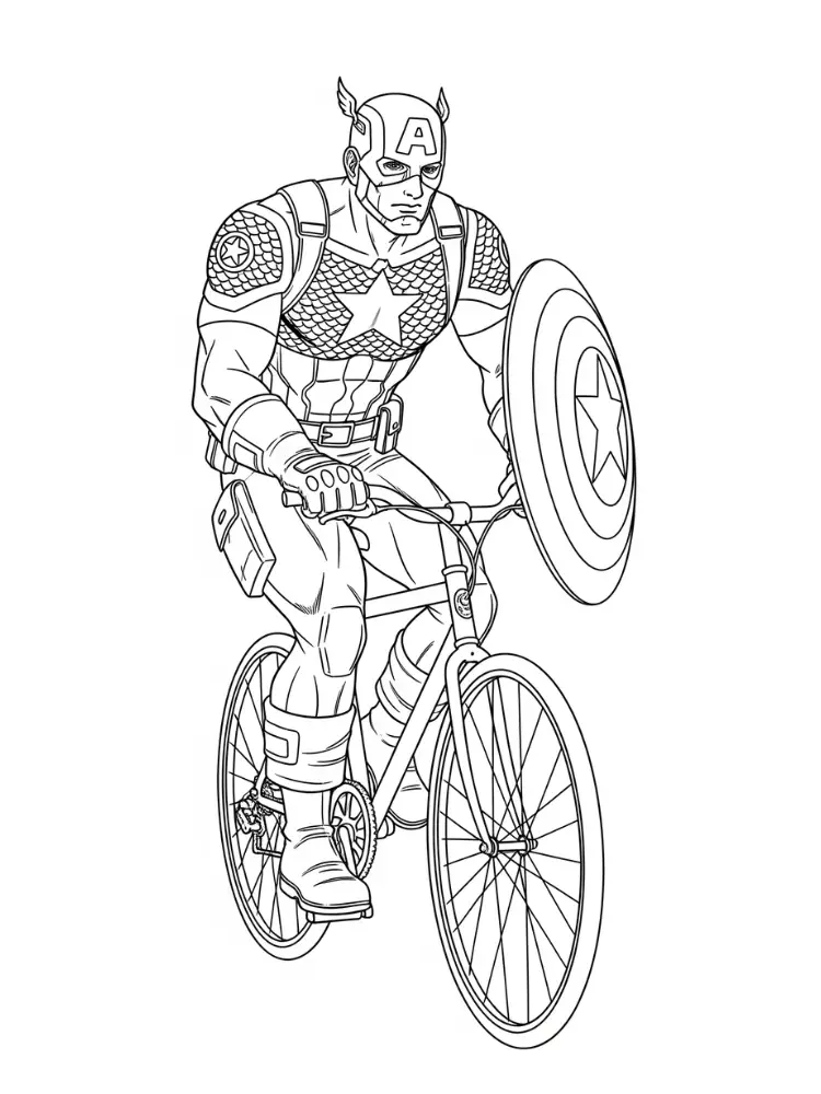 Kleurplaat Captain America 22 captain america op fiets superheld kleurplaat