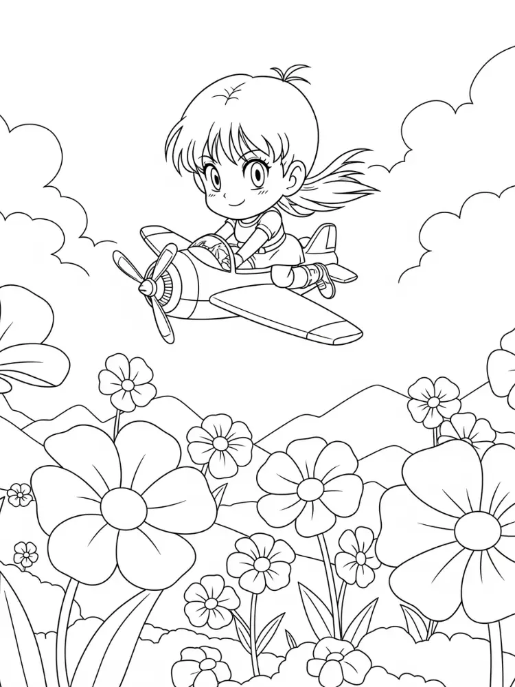 Kleurplaat Dragon Ball Z 9 chibi bulma in vliegtuig dragon ball z kleurplaat