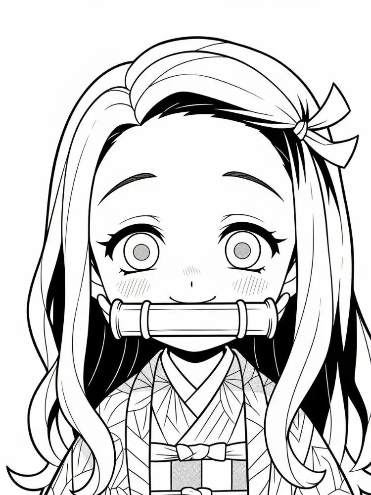 Kleurplaat Nezuko 8 chibi nezuko lachend portret kleurplaat