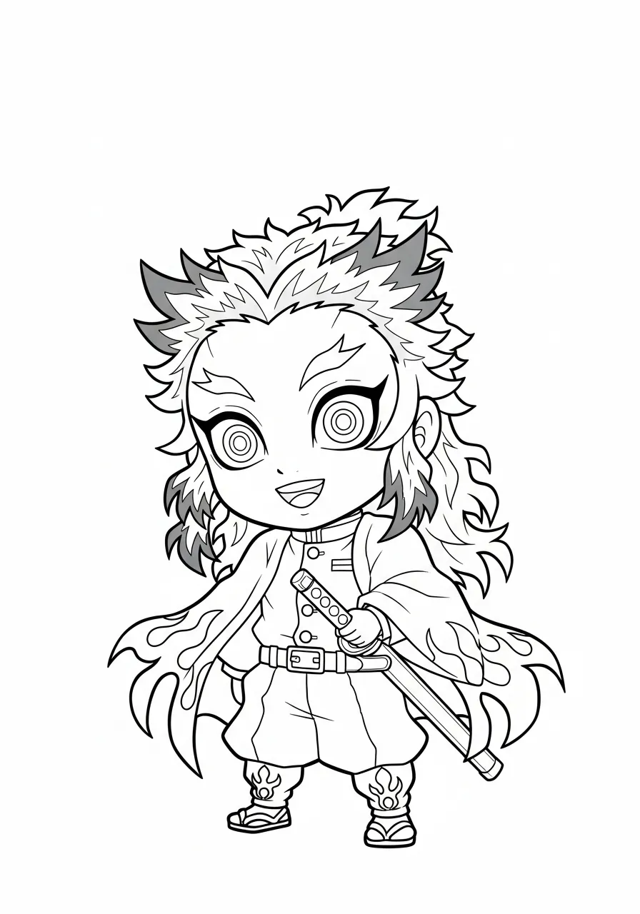 Kleurplaat Rengoku 9 chibi rengoku schattig kleurplaat