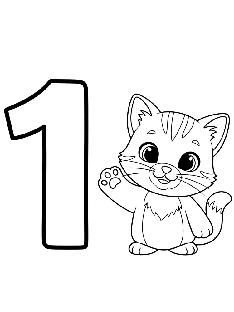 Cijfer Kleurplaat 10 cijfer 1 kat schattig kleurplaat