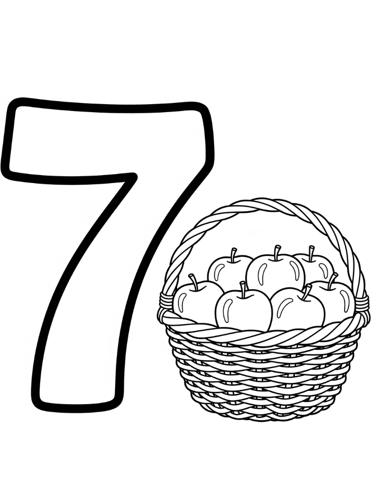 Cijfer Kleurplaat 19 cijfer 7 manden appels kleurplaat