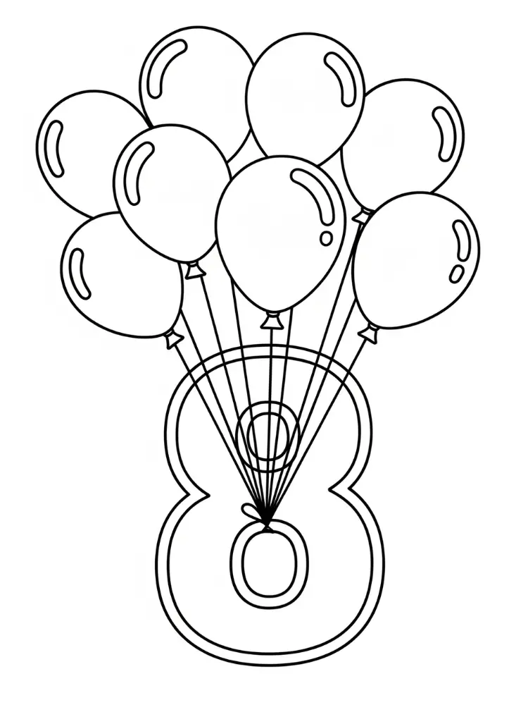 Cijfer Kleurplaat 18 cijfer 8 ballonnetjes kleurplaat