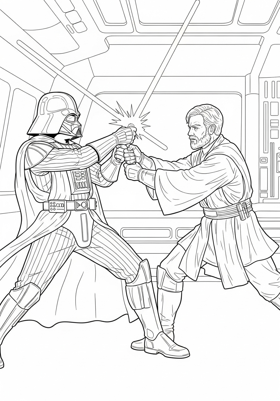 Darth Vader Kleurplaat 23 darth vader gevecht met obi wan kleurplaat