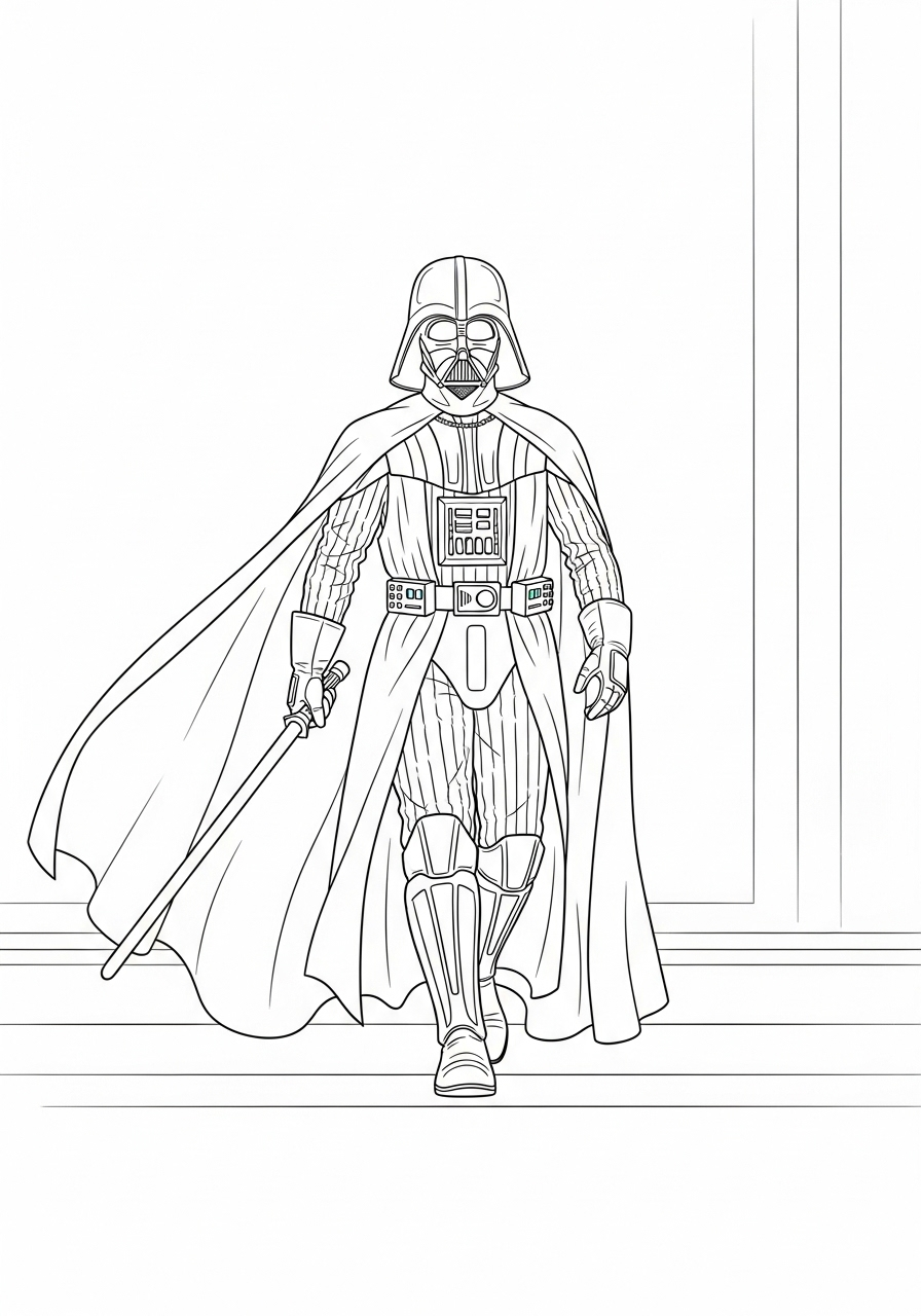 Darth Vader Kleurplaat 18 darth vader lopend met lichtzwaard kleurplaat