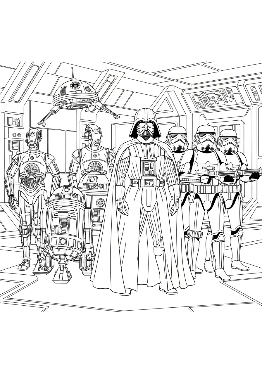 Darth Vader Kleurplaat 17 darth vader met droids en stormtroopers kleurplaat