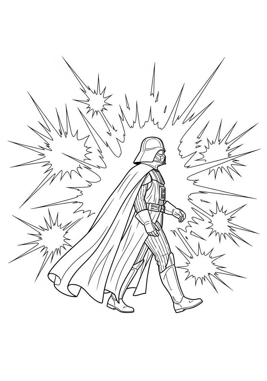 Darth Vader Kleurplaat 16 darth vader met explosies kleurplaat
