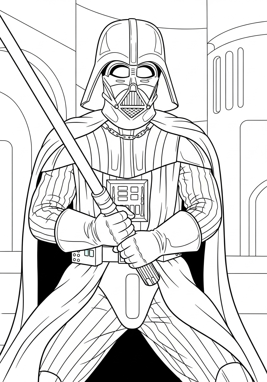 Darth Vader Kleurplaat 15 darth vader met lichtzwaard gereed kleurplaat