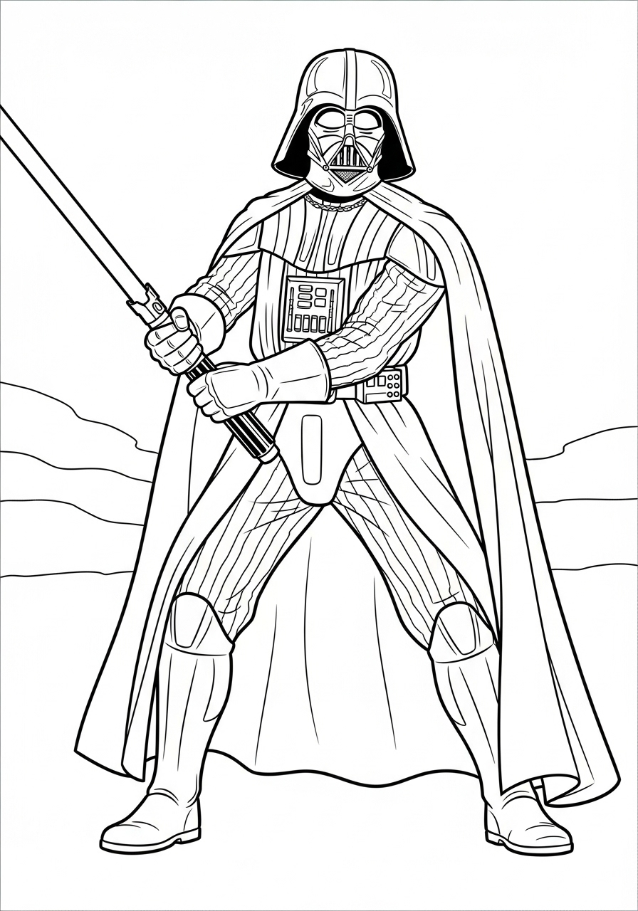 Darth Vader Kleurplaat 14 darth vader met lichtzwaard kleurplaat