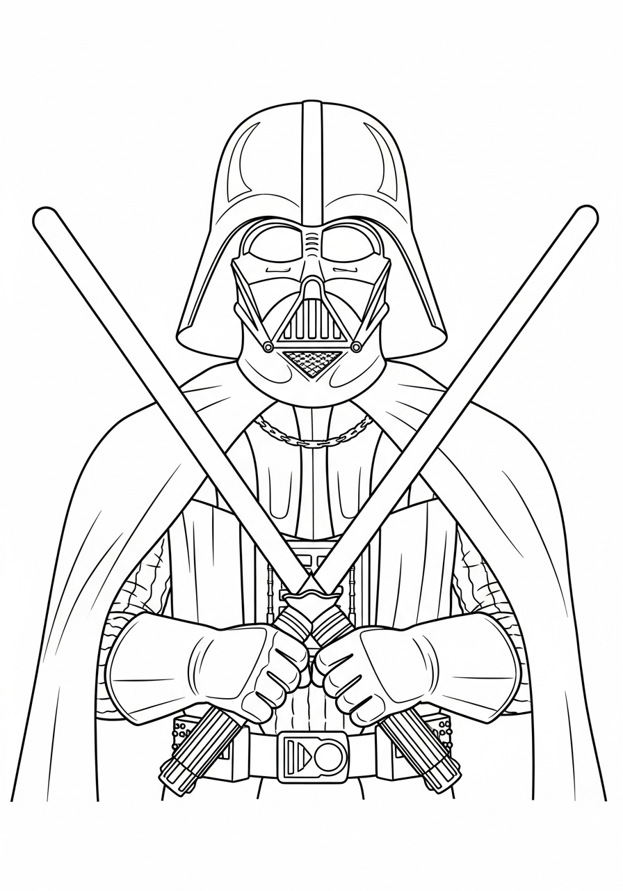 Darth Vader Kleurplaat 11 darth vader met twee lichtzwaarden kleurplaat