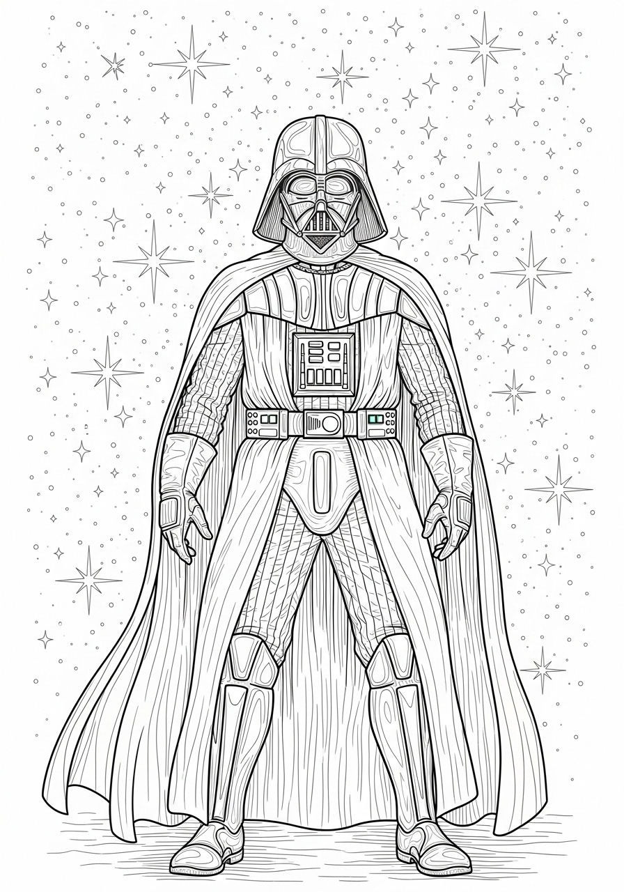 Darth Vader Kleurplaat 9 darth vader tussen de sterren kleurplaat