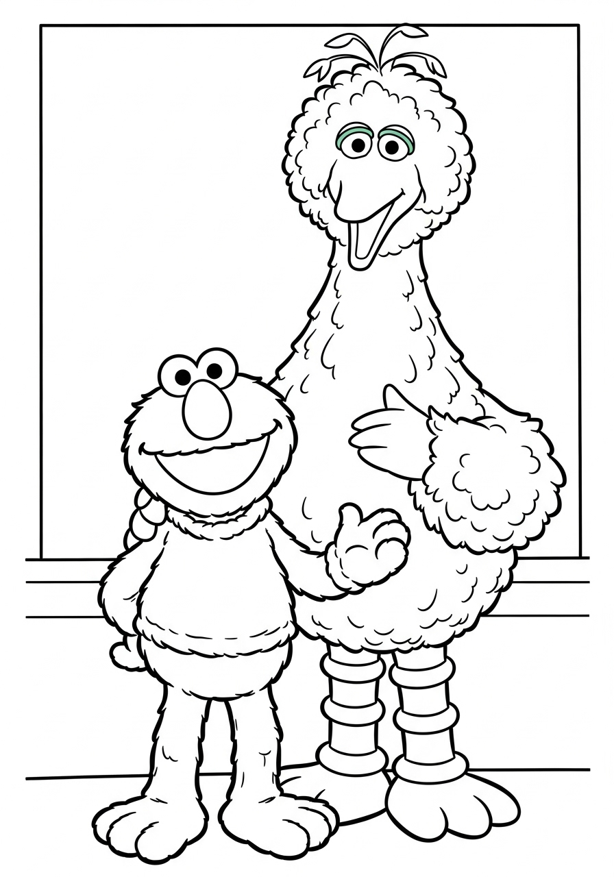 Kleurplaat Elmo 21 elmo en big bird kleurplaat