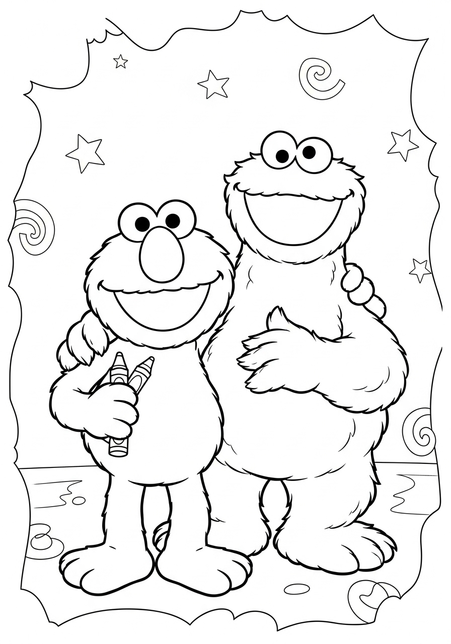 Kleurplaat Elmo 20 elmo en koekiemonster vrienden kleurplaat