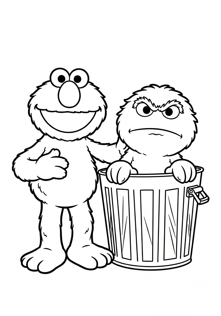 Kleurplaat Elmo 19 elmo en oscar de grouch kleurplaat
