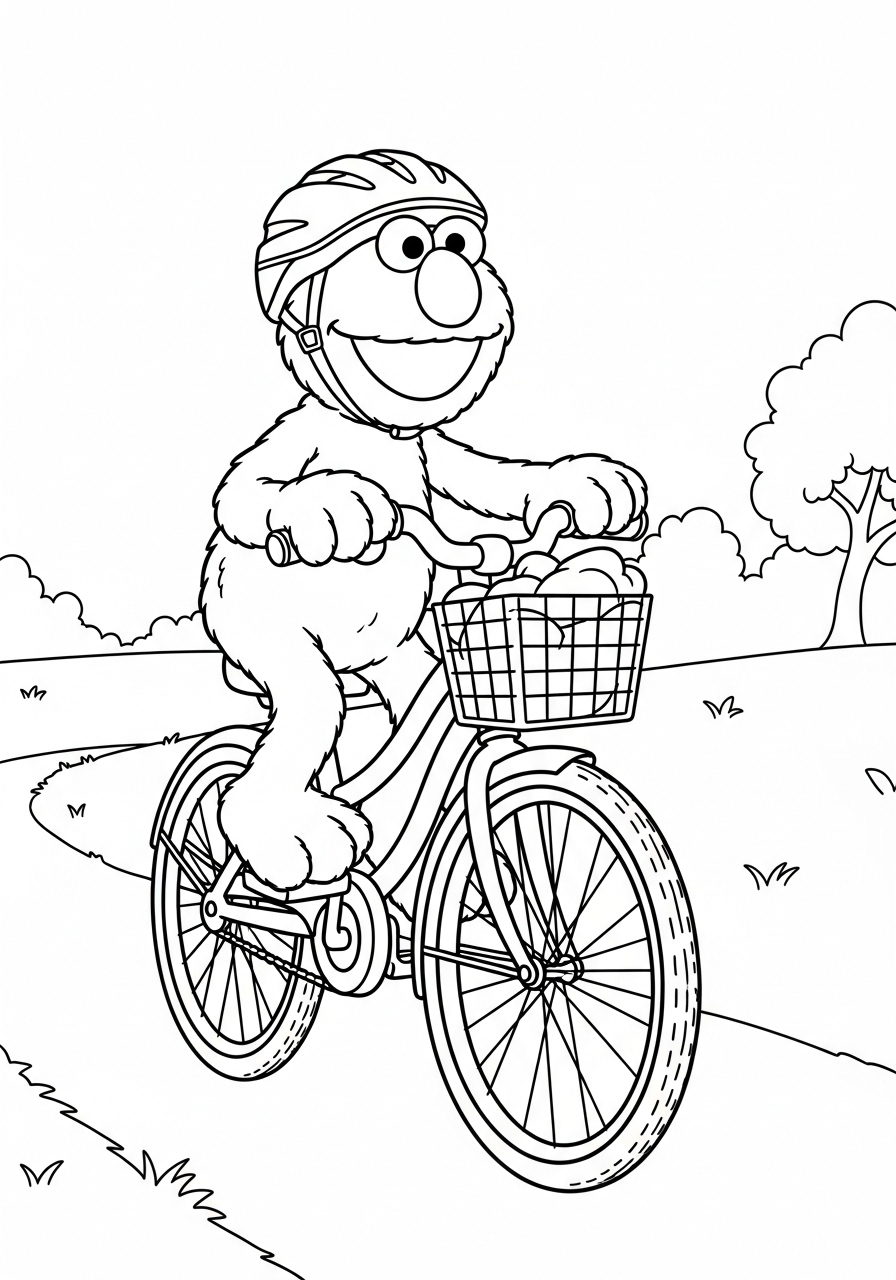 Kleurplaat Elmo 18 elmo fietst met helm kleurplaat