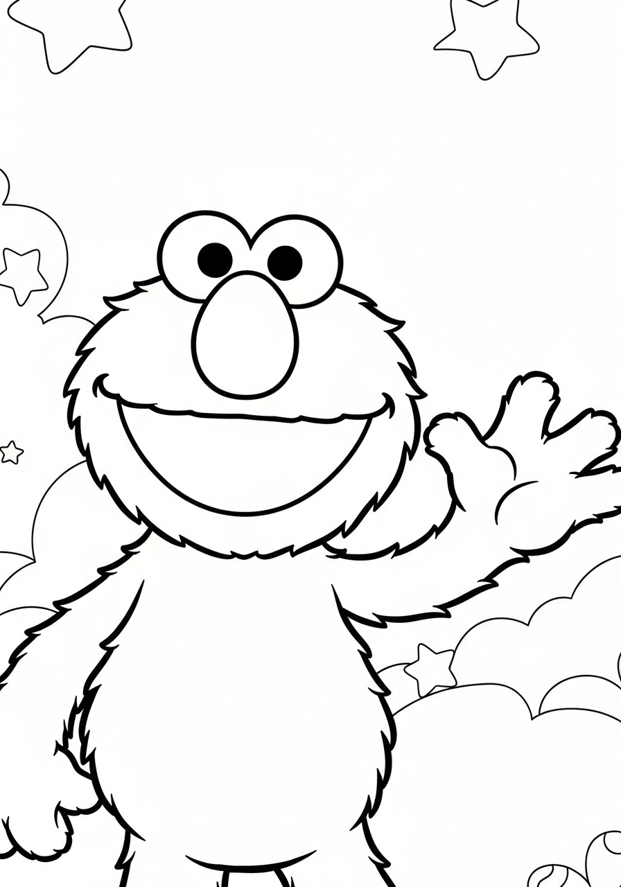 Kleurplaat Elmo 17 elmo gezellig zwaaiend kleurplaat