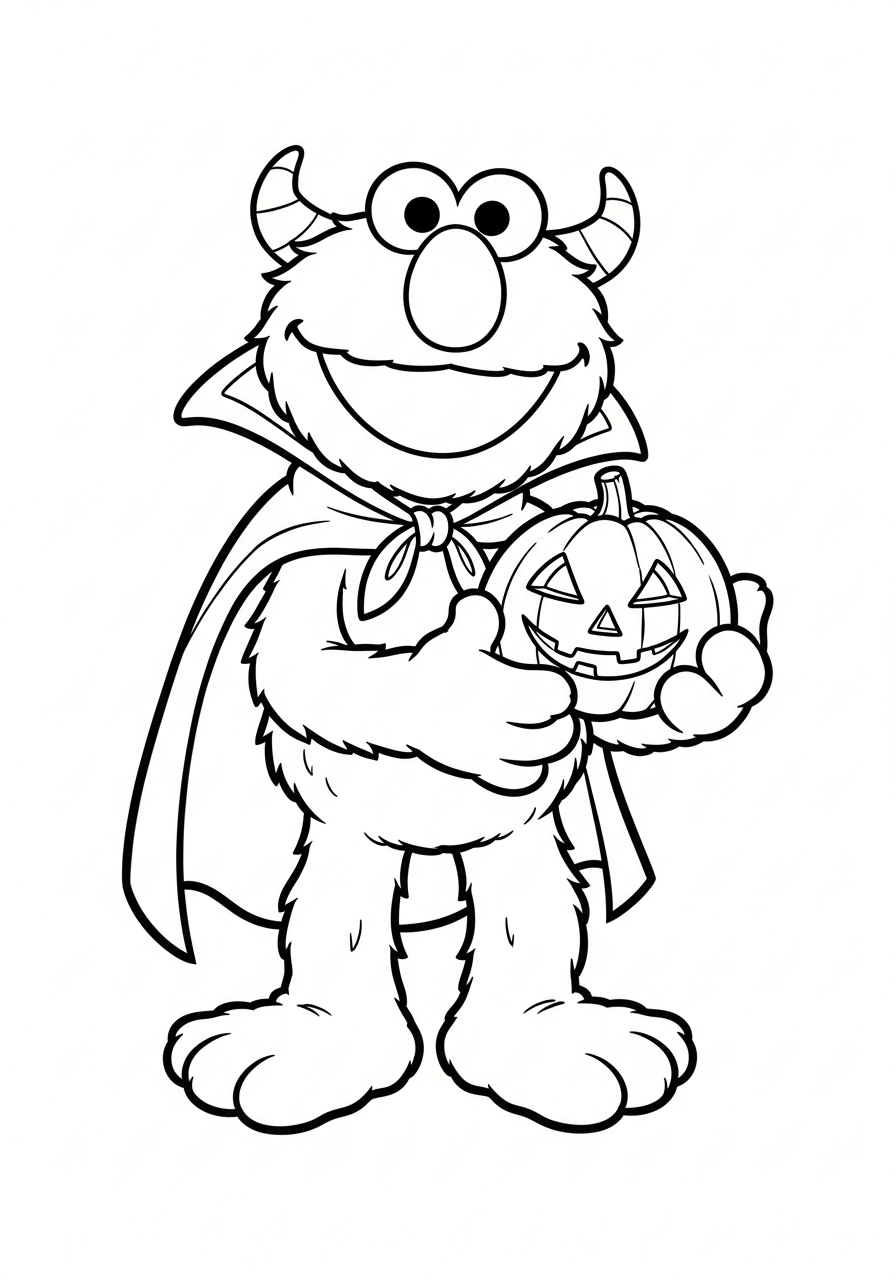 Kleurplaat Elmo 16 elmo halloween met pompoen kleurplaat