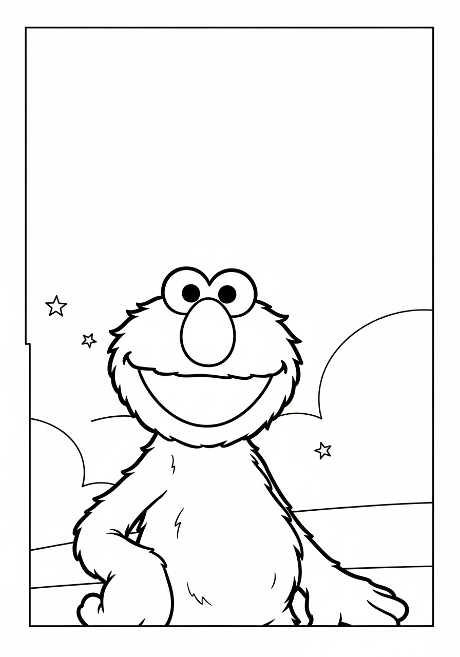 Kleurplaat Elmo 14 elmo lachend met sterren kleurplaat