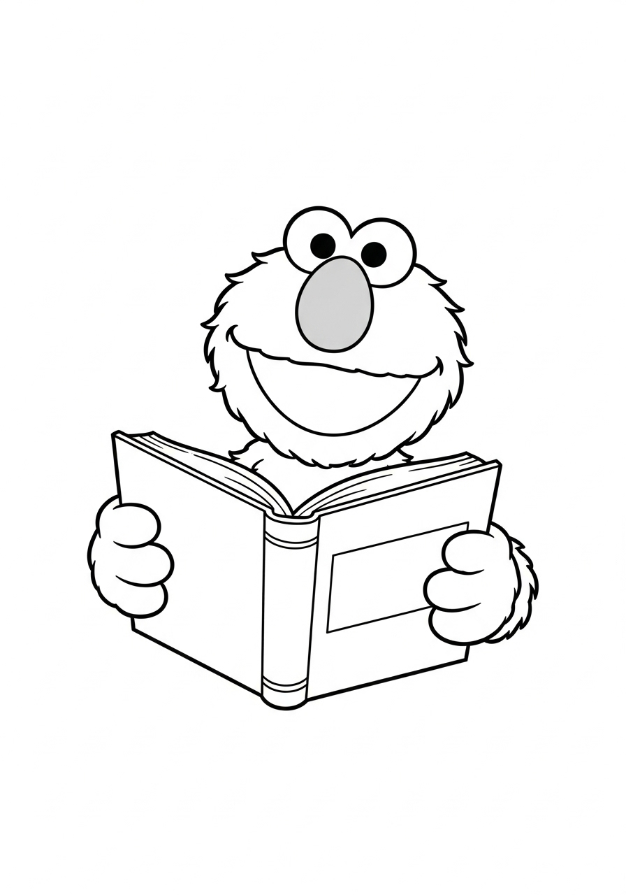 Kleurplaat Elmo 13 elmo leest boek kleurplaat