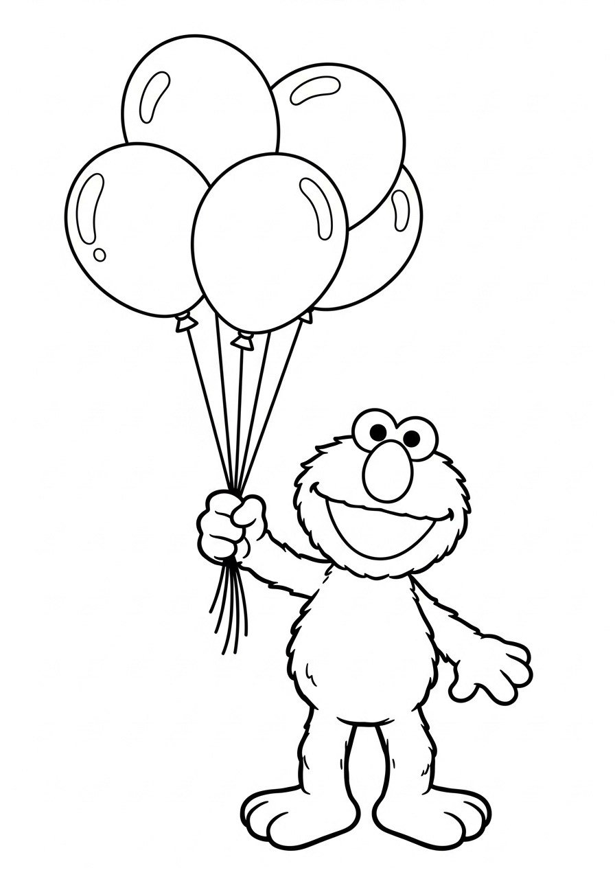 Kleurplaat Elmo 12 elmo met balloenen kleurplaat