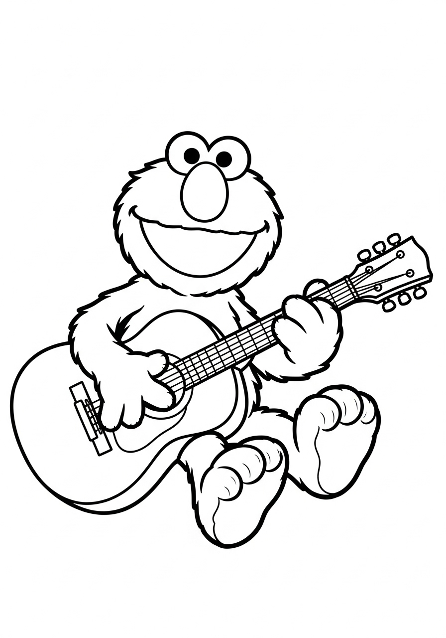 Kleurplaat Elmo 11 elmo met gitaar zittend kleurplaat