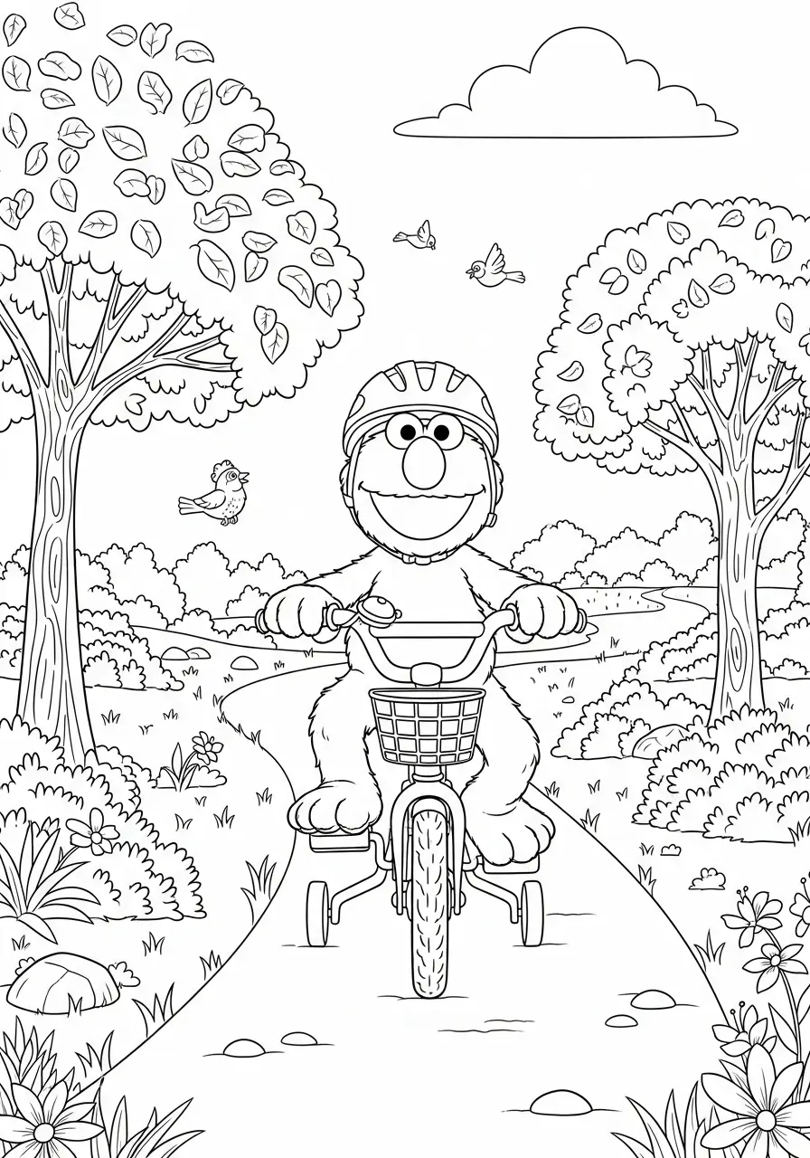 elmo op zijn driewieler kleurplaat