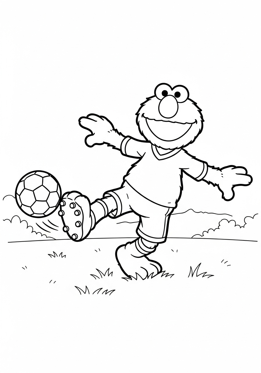 Kleurplaat Elmo 10 elmo speelt voetbal buiten kleurplaat