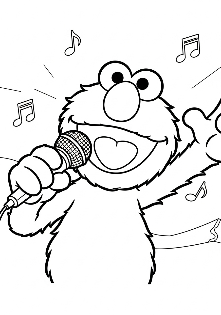 Kleurplaat Elmo 8 elmo zingt met microfoon kleurplaat