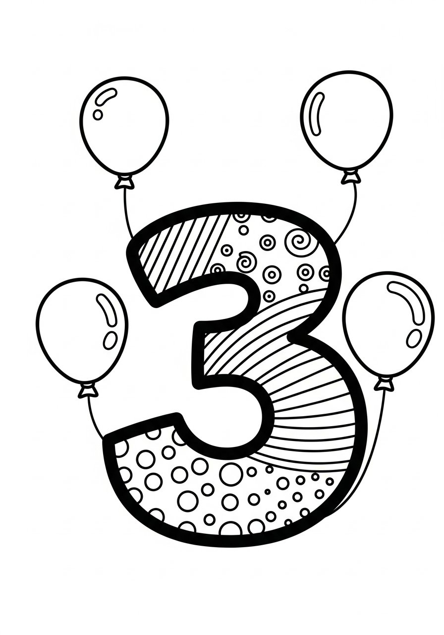 feest drie ballonnen kleurplaat