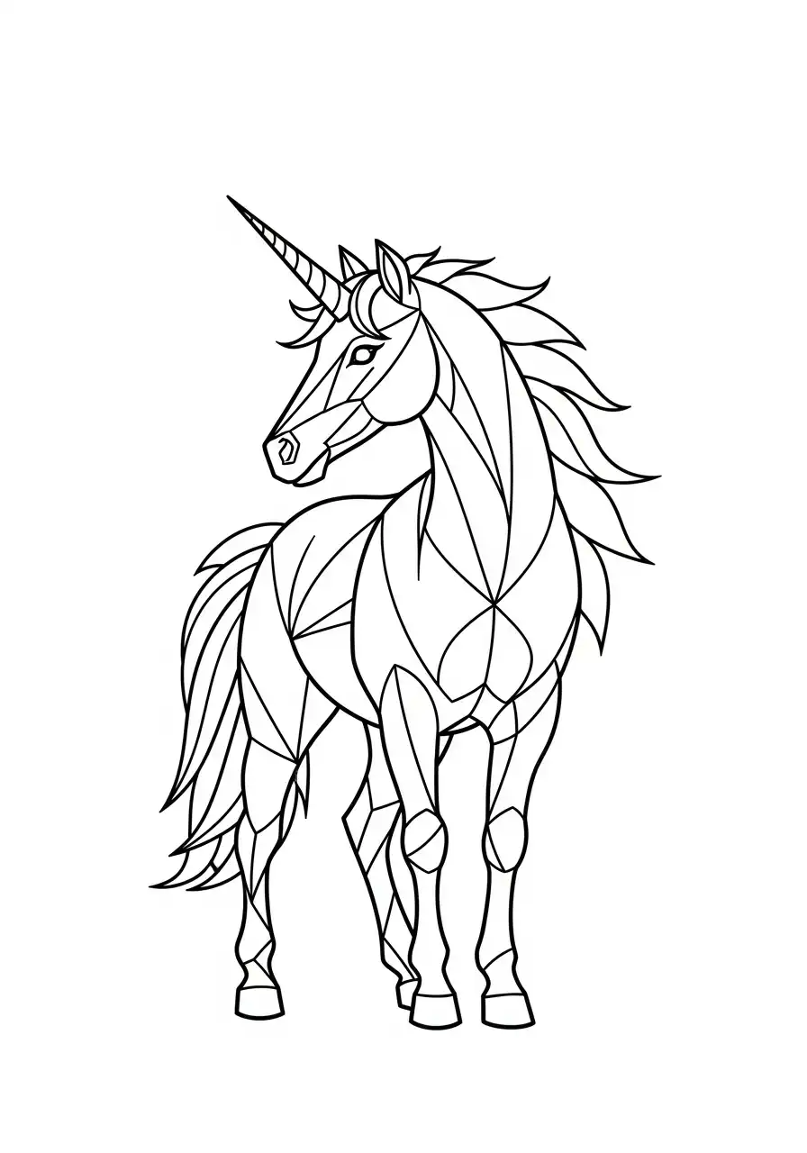 Eenhoorn kleurplaat 9 geometrische eenhoorn kunst kleurplaat