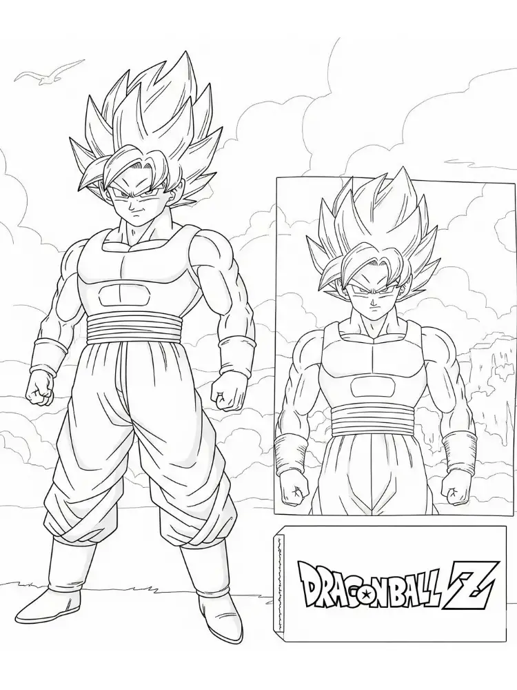 Kleurplaat Dragon Ball Z 20 goku super saiyan met achtergrond dragon ball z kleurplaat
